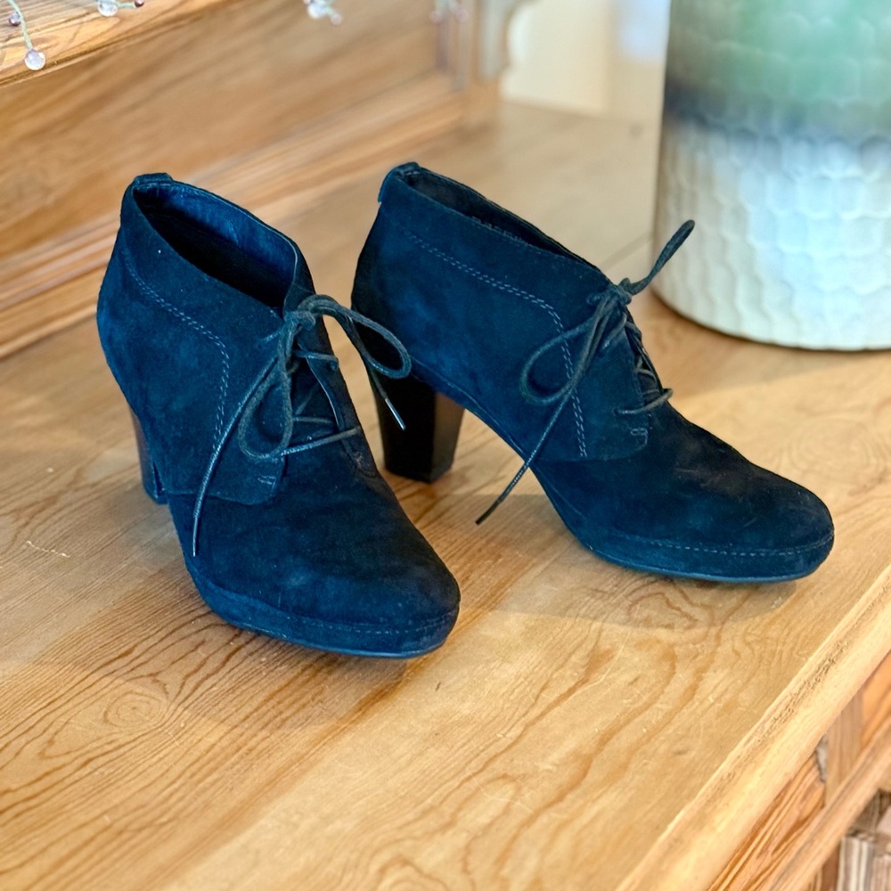 Black Suede Clark Active Air 3” Heel Laced Booties